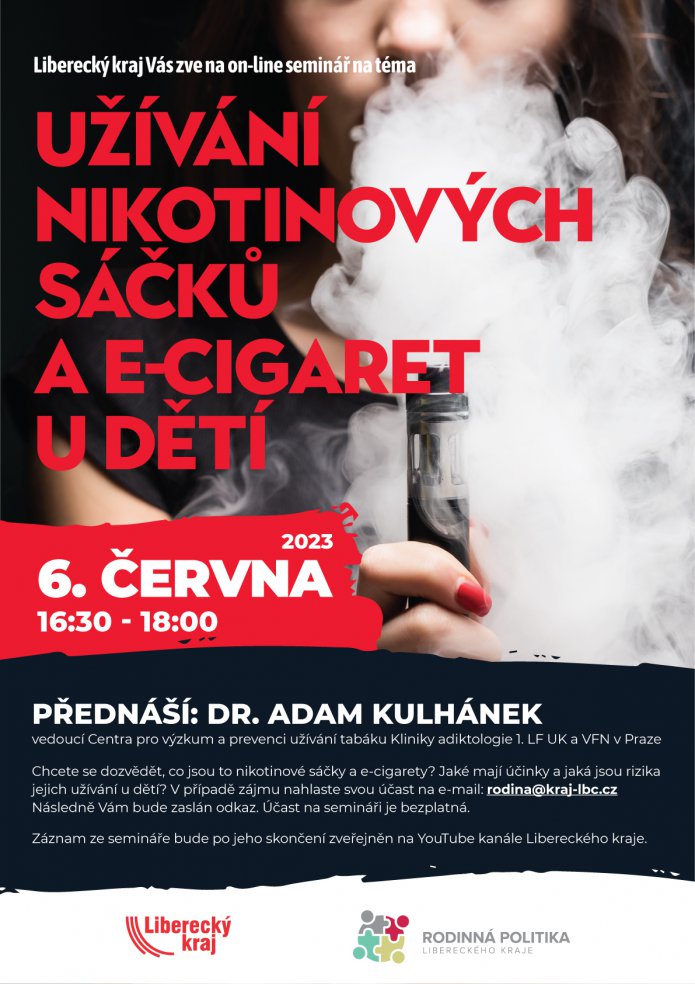 Liberecký kraj nabízí bezplatný on-line seminář na téma Užívání nikotinových sáčků a e-cigaret u dětí